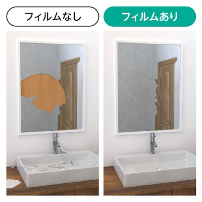 防湿ミラー／お風呂の鏡・浴室鏡 - 割れた時にけがをしないか心配な方は飛散防止フィルム