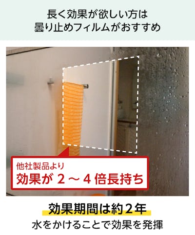 防湿ミラー／お風呂の鏡・浴室鏡 - 曇り止めフィルム／効果期間は約2年