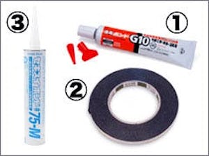 「ステンレスミラー」を貼り付けるときに使う「速乾ボンド」「ブチルテープ」「ミラーボンド」