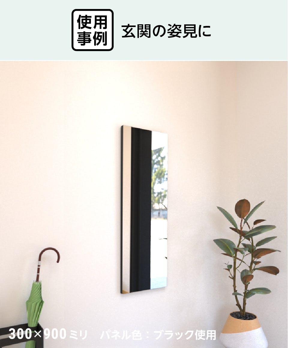 壁ミラー 縦長スリムタイプ - 使用事例：玄関の姿見に／パネル色：ブラック使用