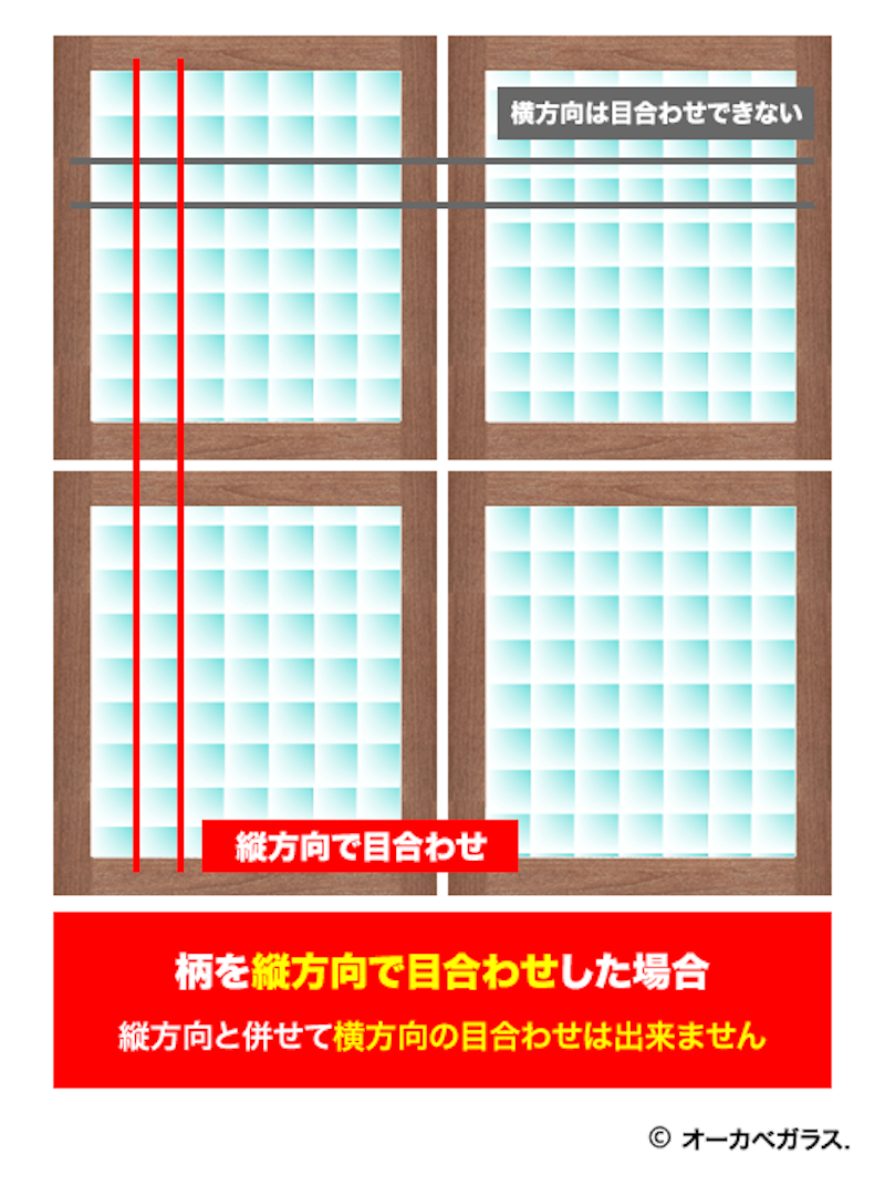目合わせ加工 : 柄を縦方向で目合わせした場合