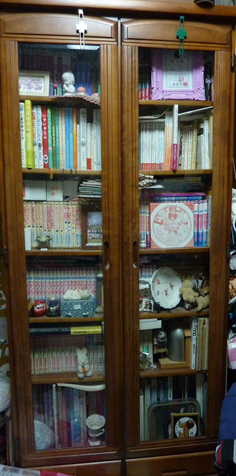 オーディオラックと書棚の扉に「透明ガラス」を使用した事例(東京都