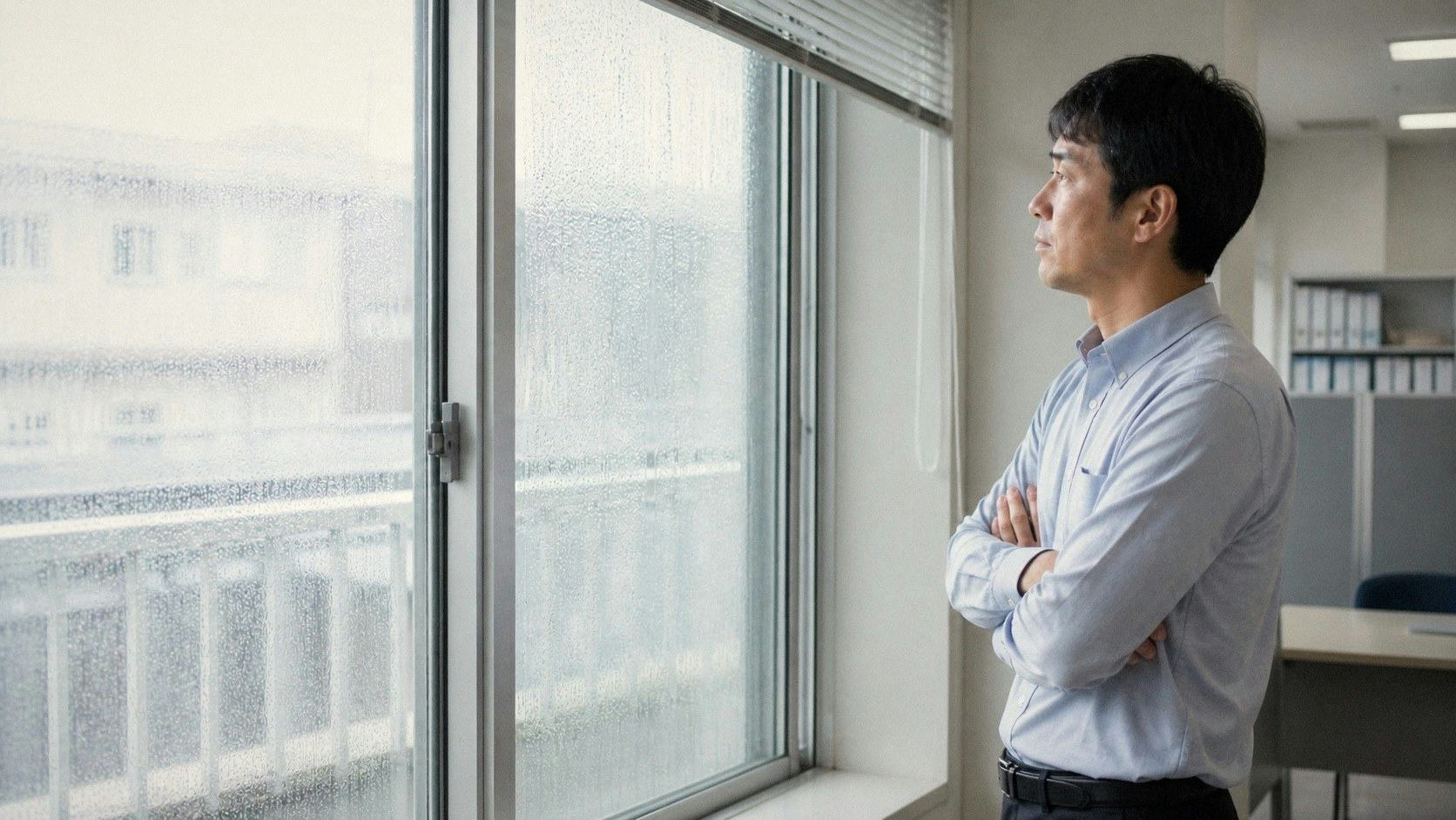 窓を見ながら対策を考えている様子