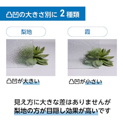 型板ガラスのサイズオーダー販売 霞 梨地の2種類