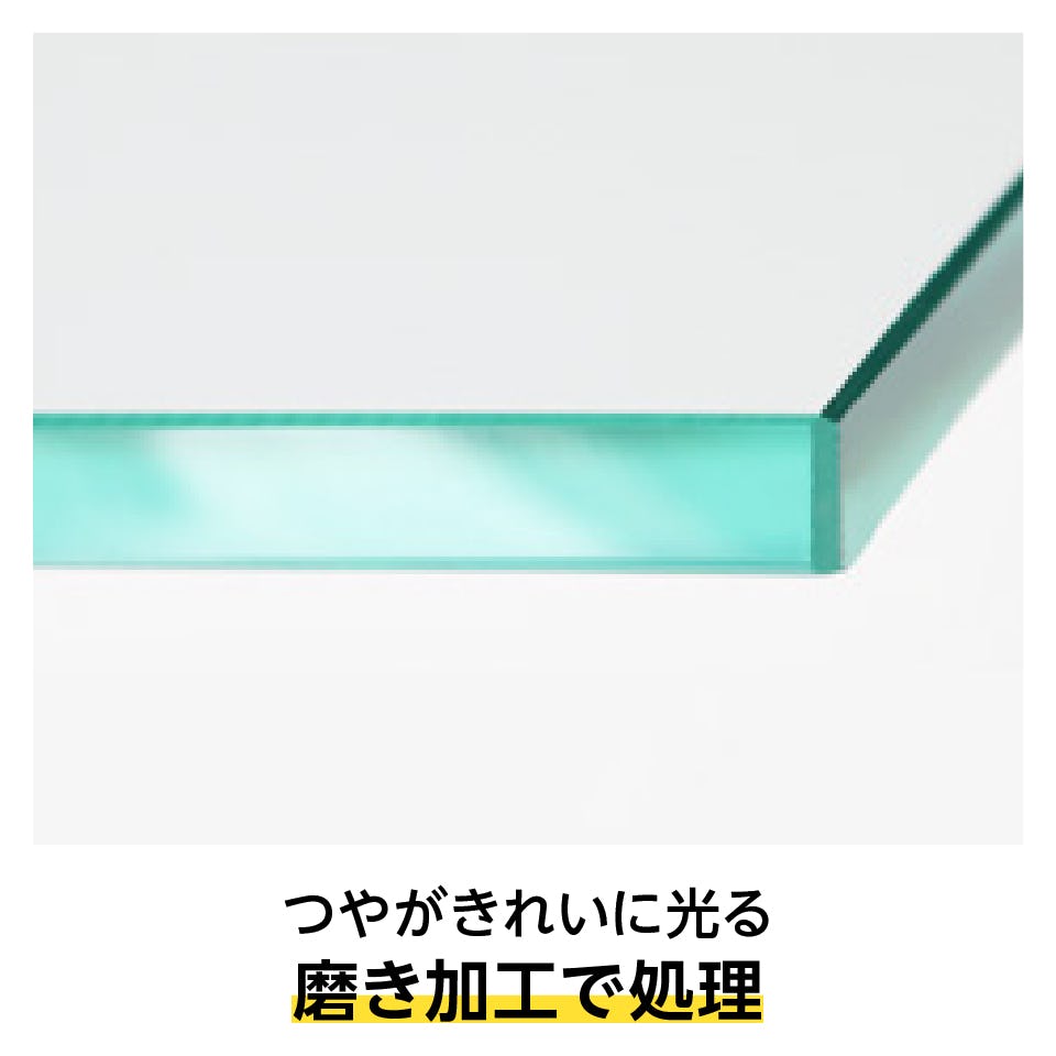 テーブル天板用強化ガラス(クリア) - 断面はガラス特有の高級感ある緑色